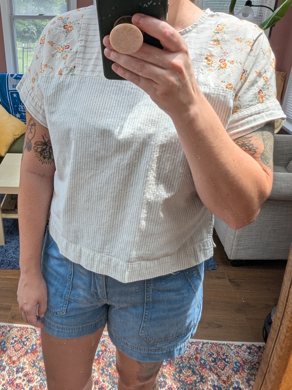 Striped Lightweight Cotton Top in Cream and Light Blue